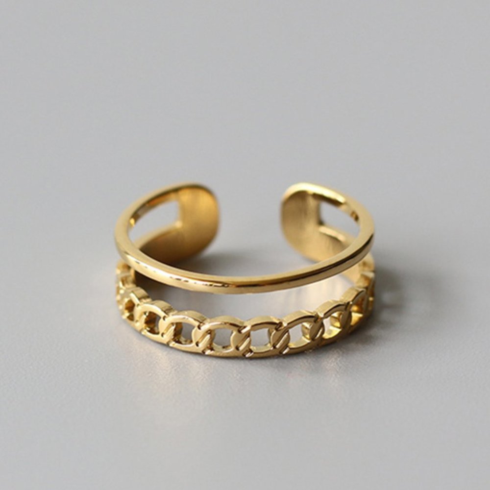18K GOLD PLATED CHAIN RING - Picture 1 of 1